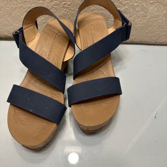 CLLaundry Size 6.5 Muted Blue Platform Cork Wedge Sandals - Picture 1 of 6